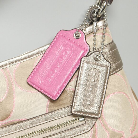 Coach Metallic Pink Daisy Outline Signature Metallic Hobo Bag Clean Gently Used - Picture 2 of 7